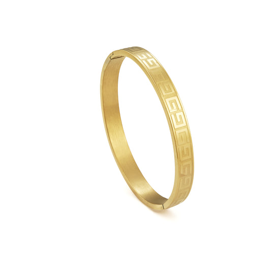 Greek Pattern Gold-Plated Cuff Men's Bracelet