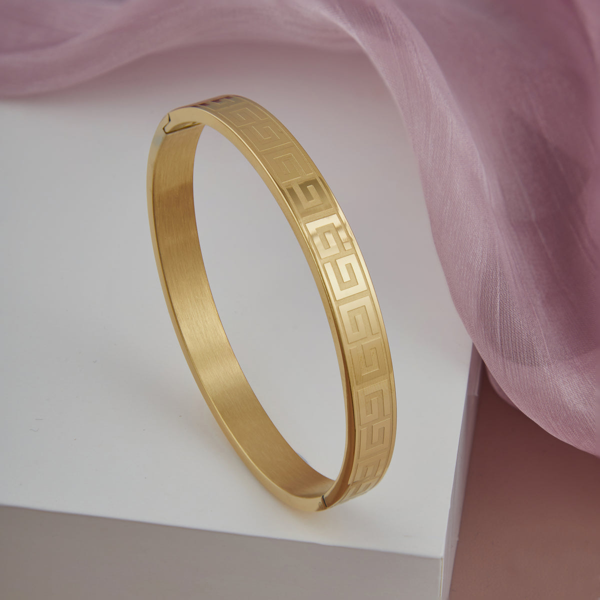 Greek Pattern Gold-Plated Cuff Men's Bracelet
