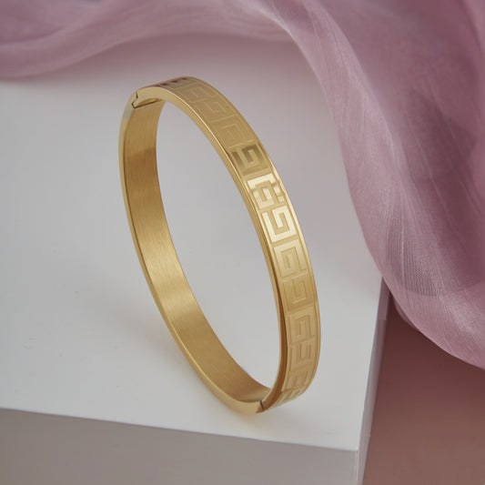 Greek Pattern Gold-Plated Cuff Men's Bracelet