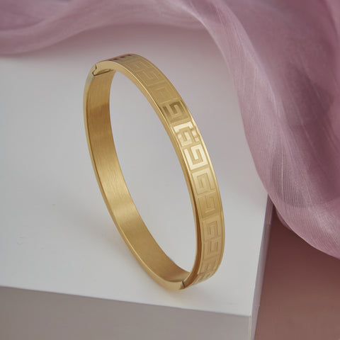Greek Pattern Gold-Plated Cuff Men's Bracelet