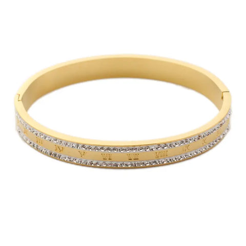Dazzling Crystal & Roman Numeral Gold Bangle