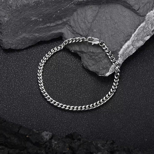 Silver-Plated Stainless Steel Curb Chain Bracelet For Men