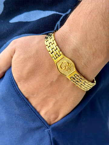 Premium Om Design Gold-Plated Lucky Bracelet For Men