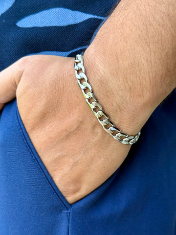 Silver-Plated Stainless Steel Curb Chain Bracelet For Men