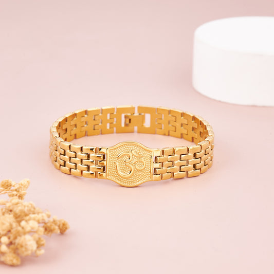Premium Om Design Gold-Plated Lucky Bracelet For Men