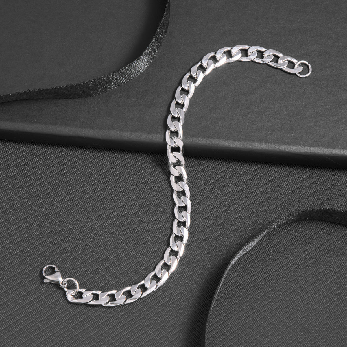 Silver-Plated Stainless Steel Curb Chain Bracelet For Men