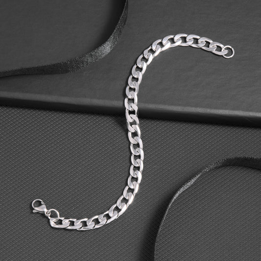 Silver-Plated Stainless Steel Curb Chain Bracelet For Men