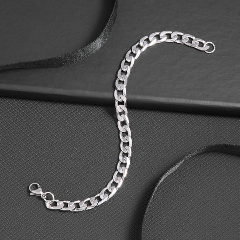 Silver-Plated Stainless Steel Curb Chain Bracelet For Men
