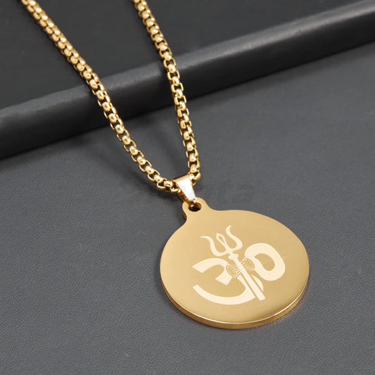 Premium Om Trisula Pendant Gold Necklace Chain For Men