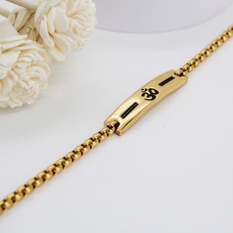 Premium Gold Om Loose Bracelet For Men With Black Line Pattern