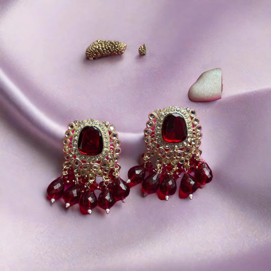 Bold Ruby Red Drop Earrings with Crystal Detailing