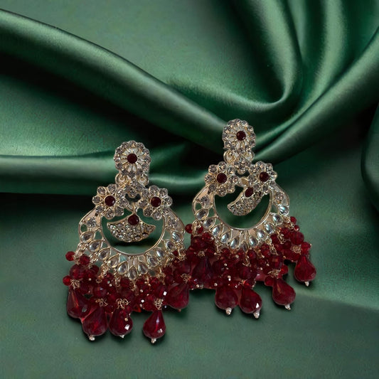 Kundan and Beaded Chandbali Earrings