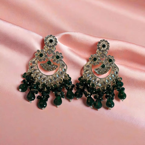 Kundan and Beaded Chandbali Earrings