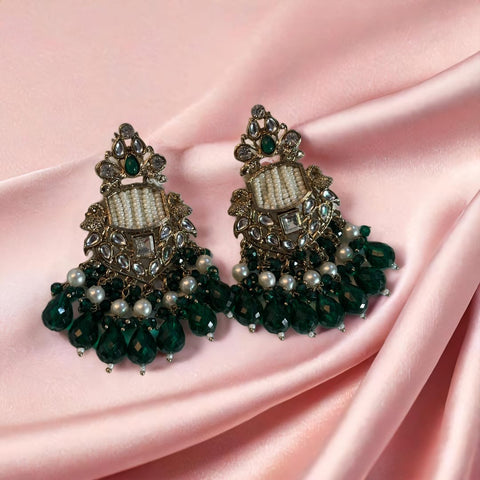 Traditional Beaded Earrings with mehendi shade