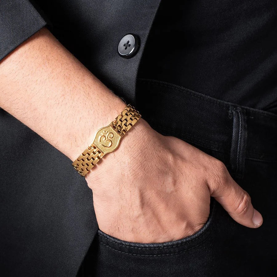 Premium Om Design Gold-Plated Lucky Bracelet For Men