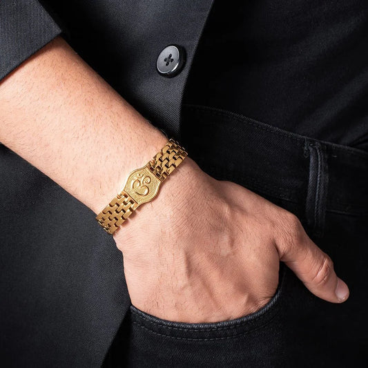 Premium Om Design Gold-Plated Lucky Bracelet For Men